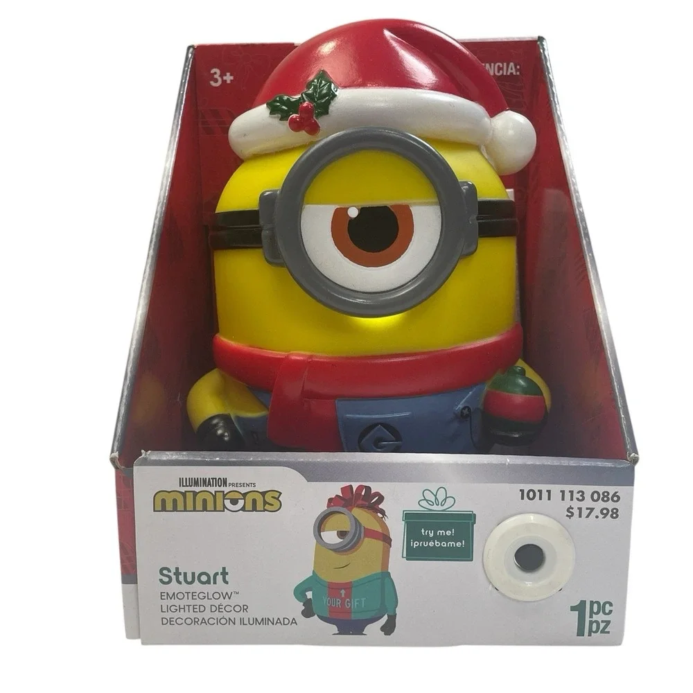 Minions Stuart Emotoglow Lighted Christmas Decor NIB Sings Jingle Bells 6.5
